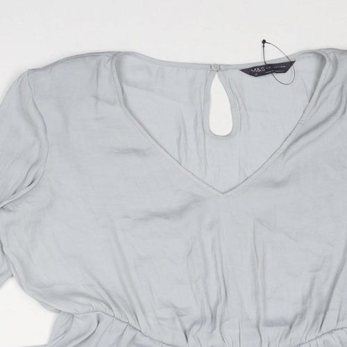Marks and Spencer Womens Grey Polyester Basic Blouse Size 12 V-Neck