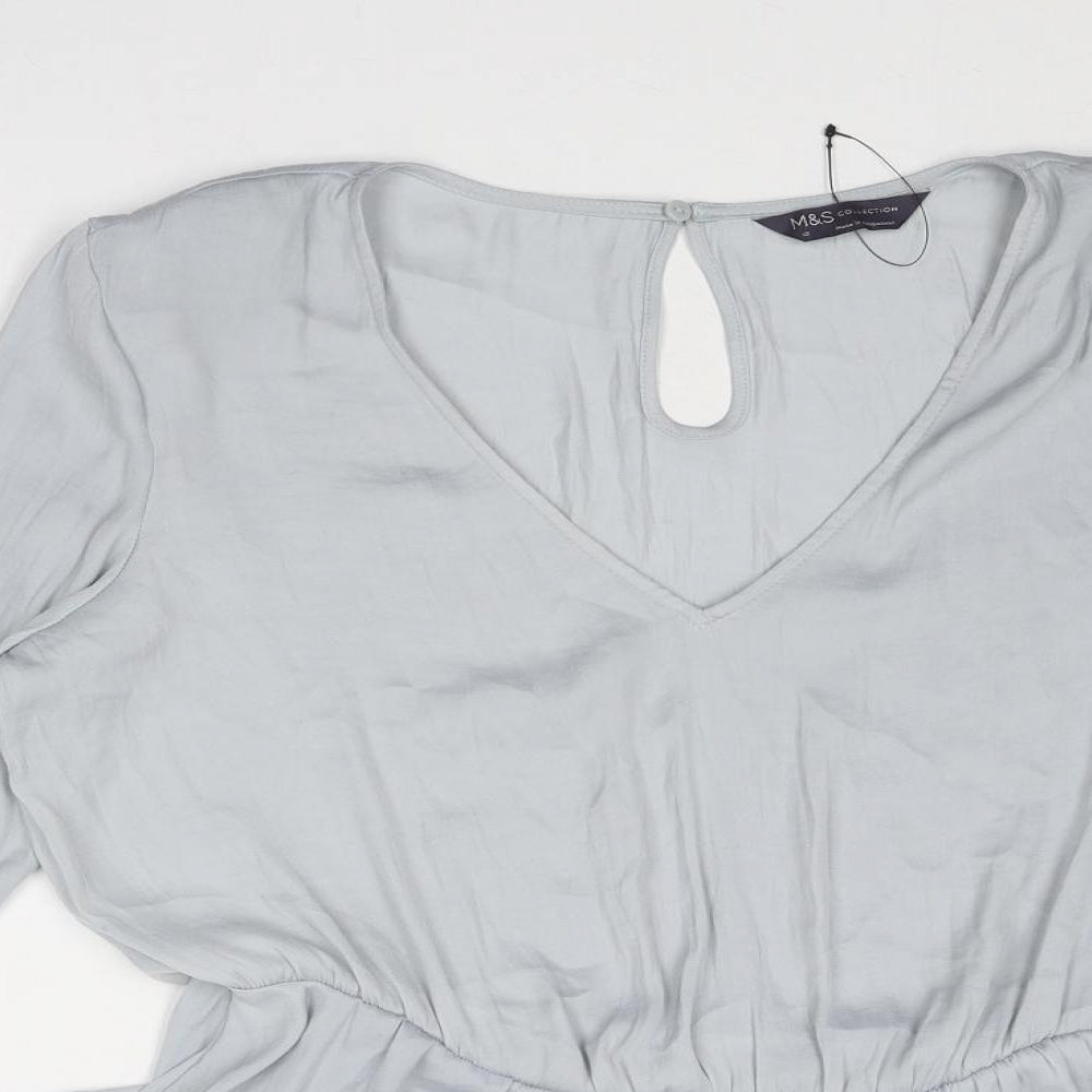 Marks and Spencer Womens Grey Polyester Basic Blouse Size 12 V-Neck
