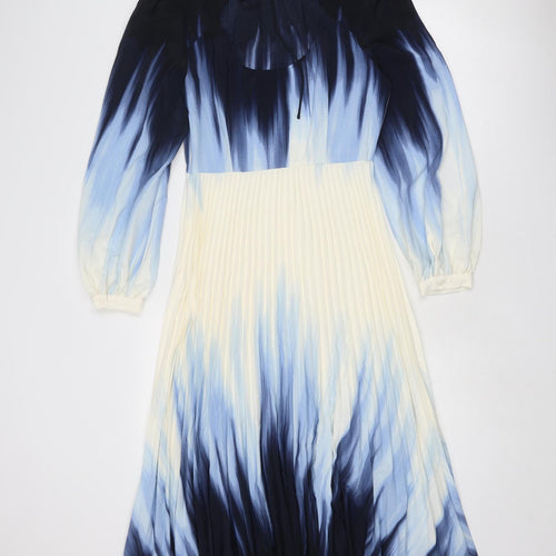 Marks and Spencer Womens Blue Geometric Polyester A-Line Size 6 Round Neck Zip - Open Back