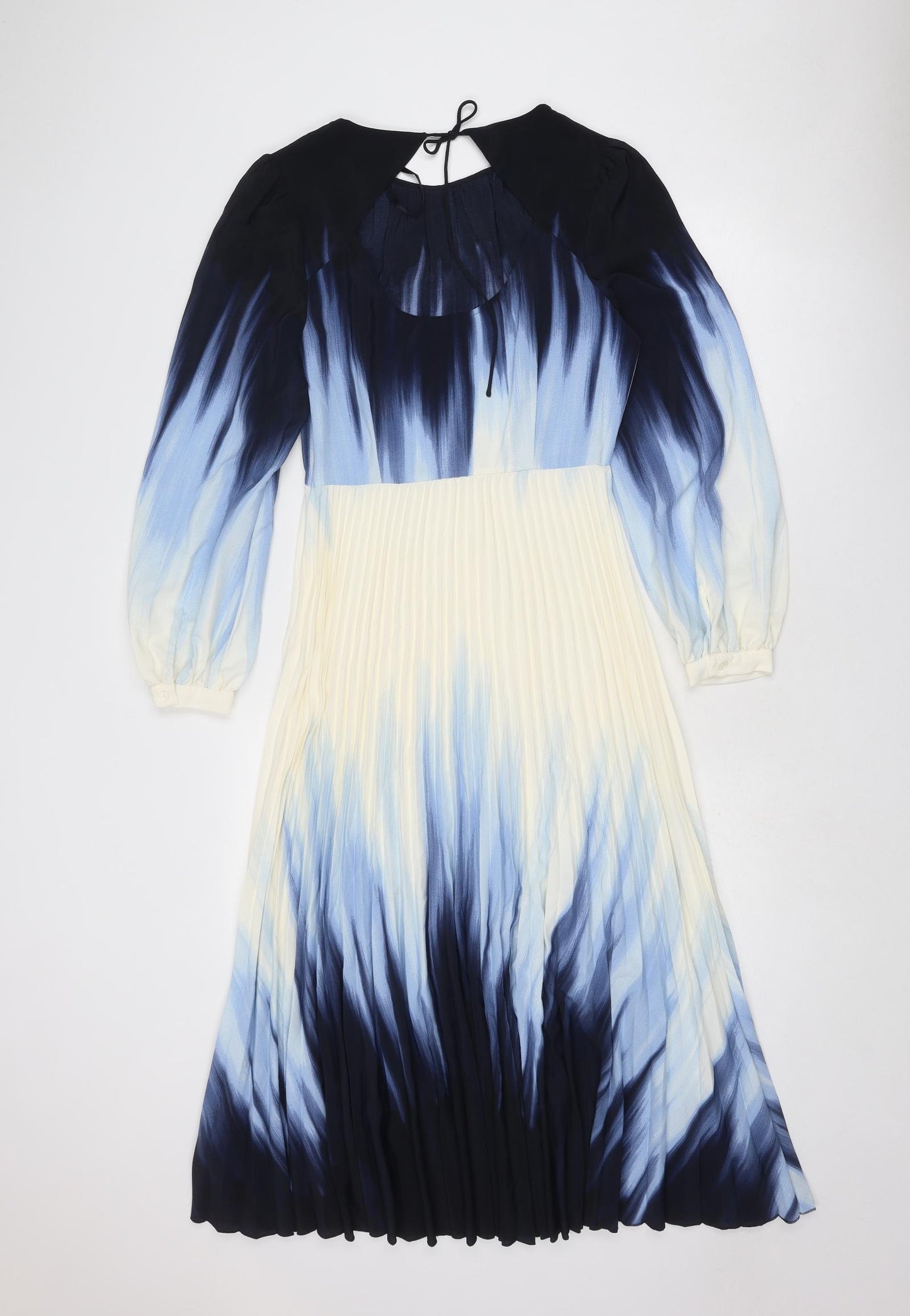 Marks and Spencer Womens Blue Geometric Polyester A-Line Size 6 Round Neck Zip - Open Back