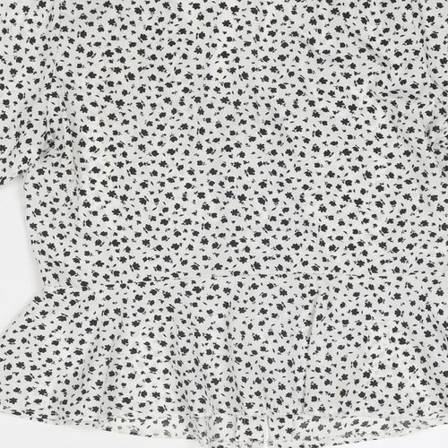 New Look Womens White Geometric Polyester Basic Button-Up Size 8 V-Neck