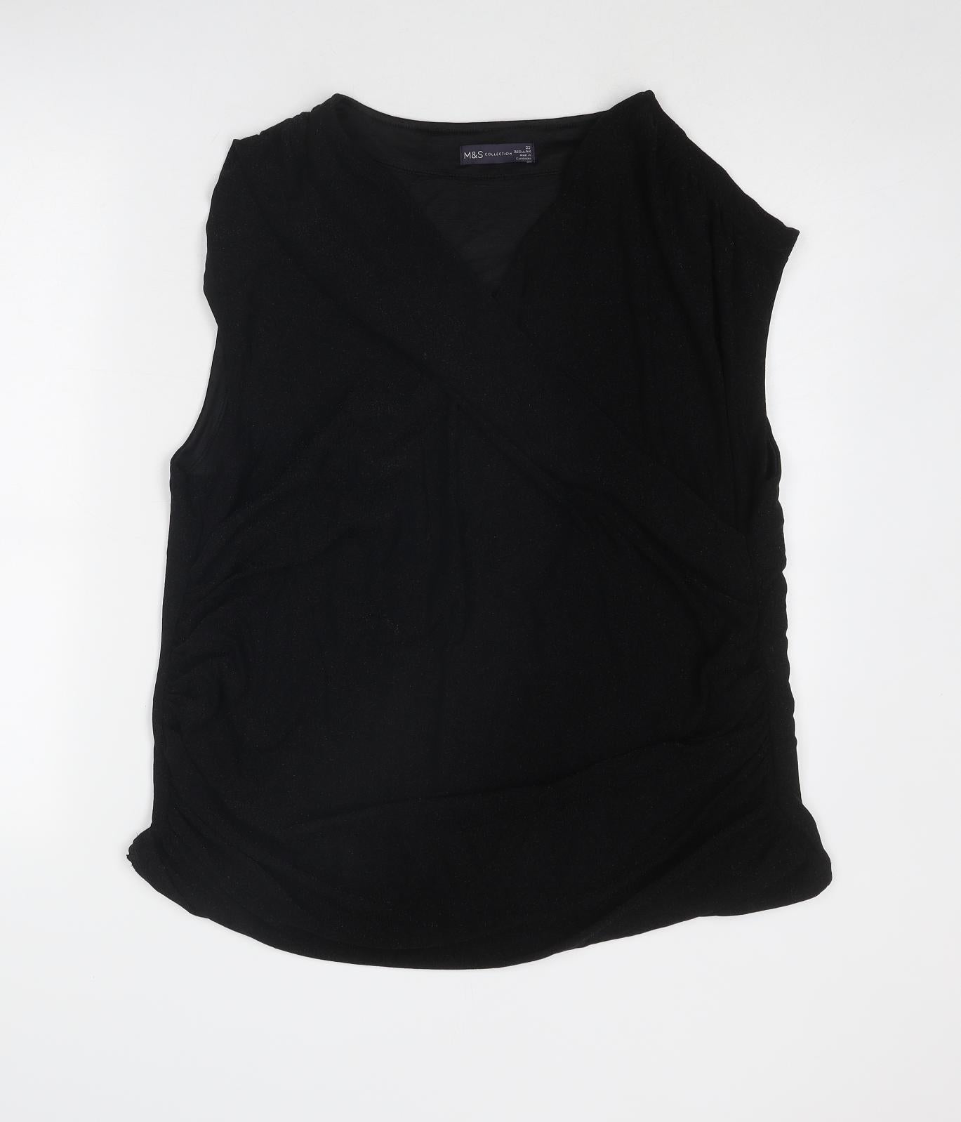 Marks and Spencer Womens Black Polyamide Basic Tank Size 22 V-Neck