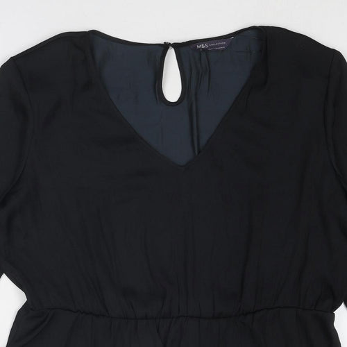 Marks and Spencer Womens Black Polyester Basic Blouse Size 16 V-Neck