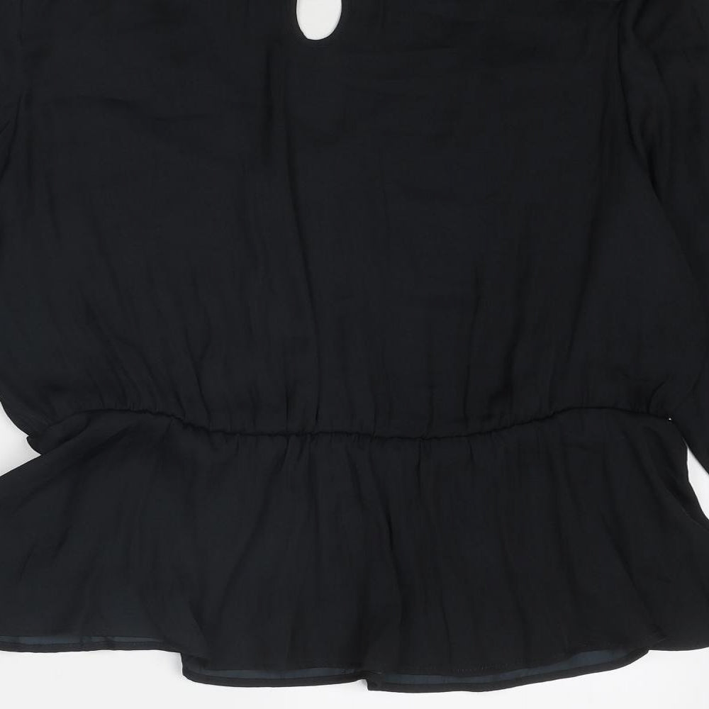 Marks and Spencer Womens Black Polyester Basic Blouse Size 16 V-Neck