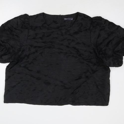 Marks and Spencer Womens Black Geometric Polyester Cropped Blouse Size 22 Round Neck