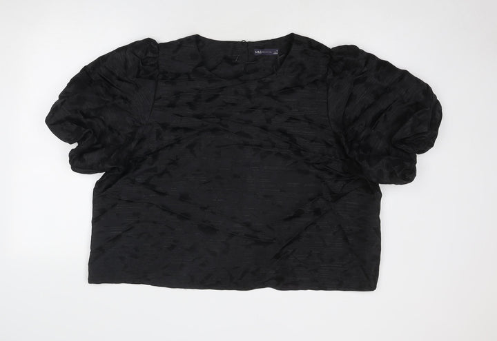 Marks and Spencer Womens Black Geometric Polyester Cropped Blouse Size 22 Round Neck