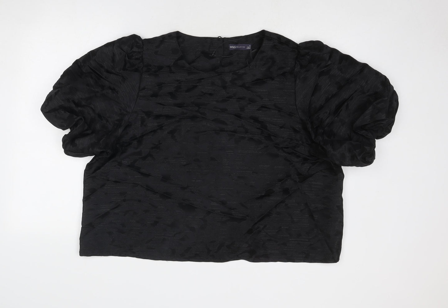 Marks and Spencer Womens Black Geometric Polyester Cropped Blouse Size 22 Round Neck