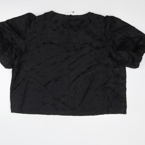 Marks and Spencer Womens Black Geometric Polyester Cropped Blouse Size 22 Round Neck
