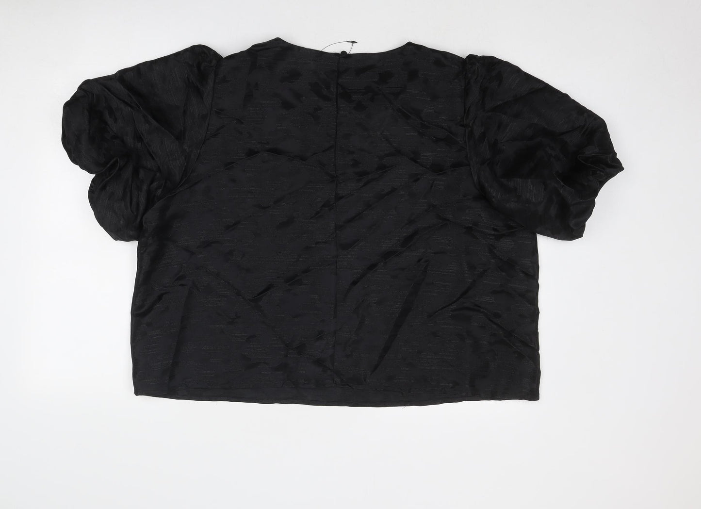 Marks and Spencer Womens Black Geometric Polyester Cropped Blouse Size 22 Round Neck
