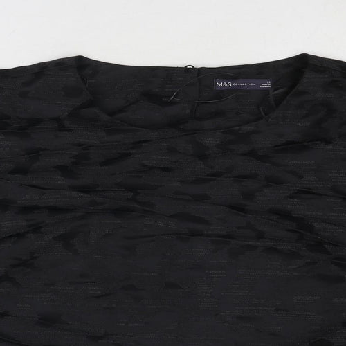 Marks and Spencer Womens Black Geometric Polyester Cropped Blouse Size 22 Round Neck