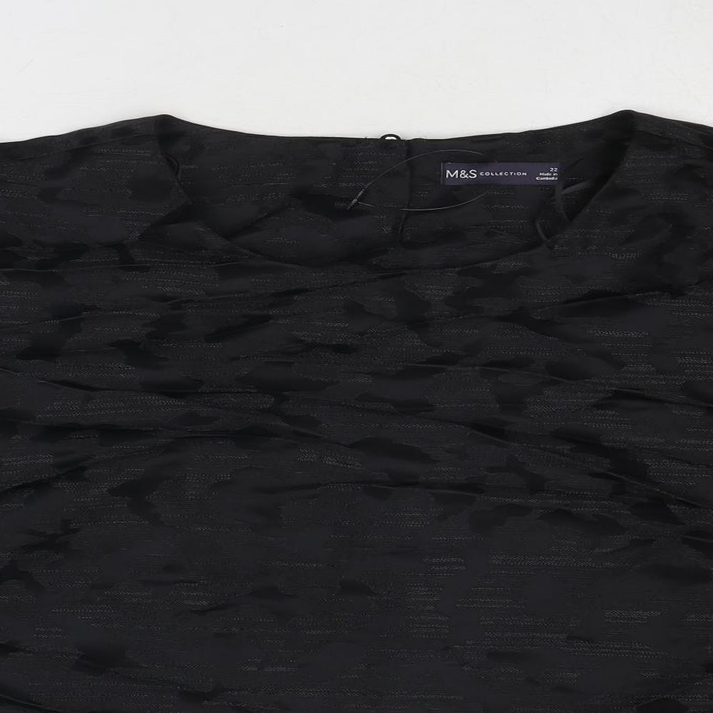 Marks and Spencer Womens Black Geometric Polyester Cropped Blouse Size 22 Round Neck
