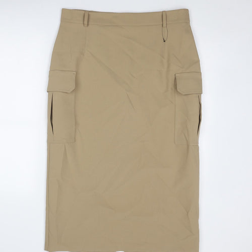 Marks and Spencer Womens Beige Polyester Cargo Skirt Size 16 Zip