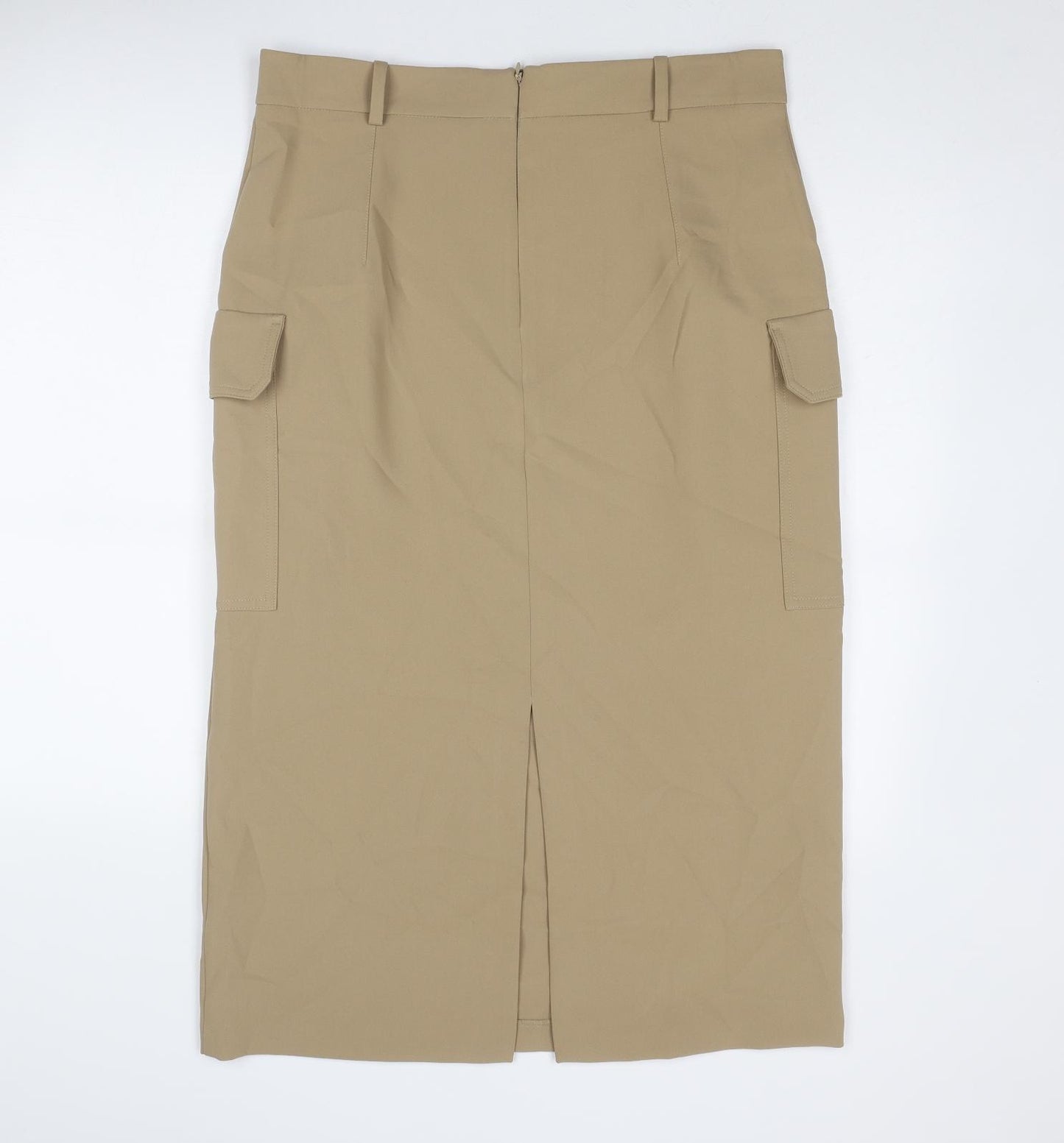 Marks and Spencer Womens Beige Polyester Cargo Skirt Size 16 Zip