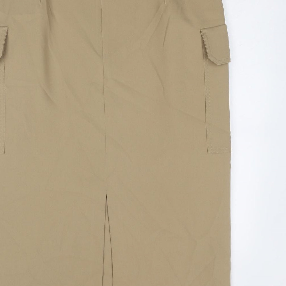 Marks and Spencer Womens Beige Polyester Cargo Skirt Size 16 Zip