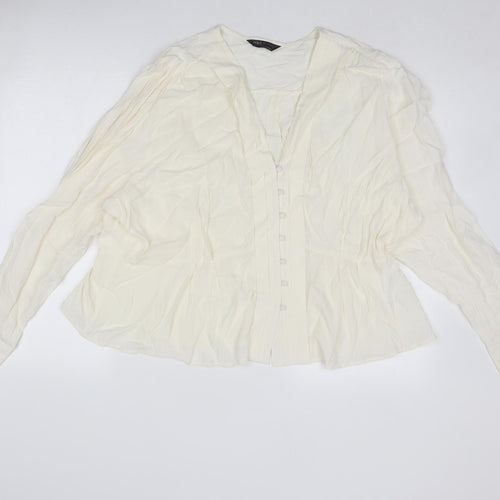 Marks and Spencer Womens Ivory Viscose Basic Button-Up Size 24 V-Neck