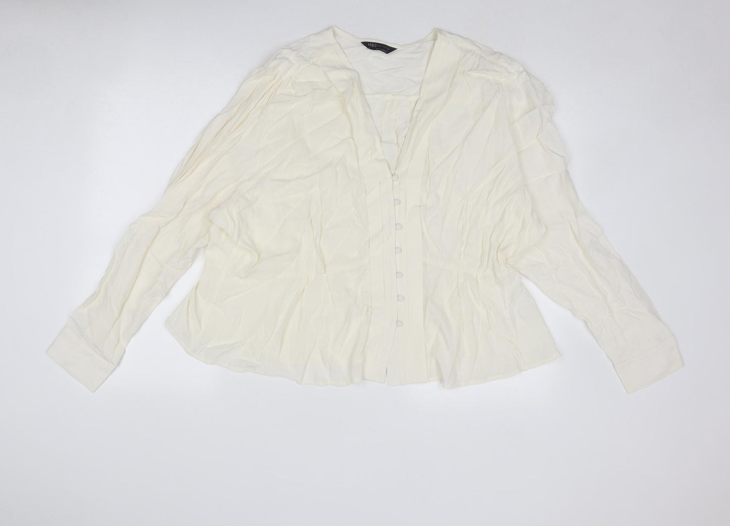 Marks and Spencer Womens Ivory Viscose Basic Button-Up Size 24 V-Neck