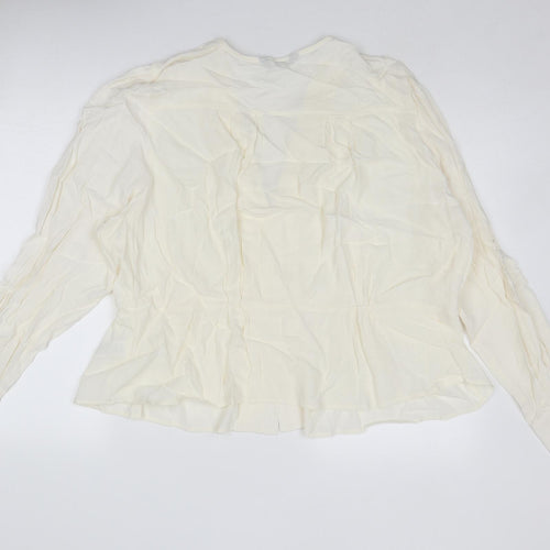 Marks and Spencer Womens Ivory Viscose Basic Button-Up Size 24 V-Neck