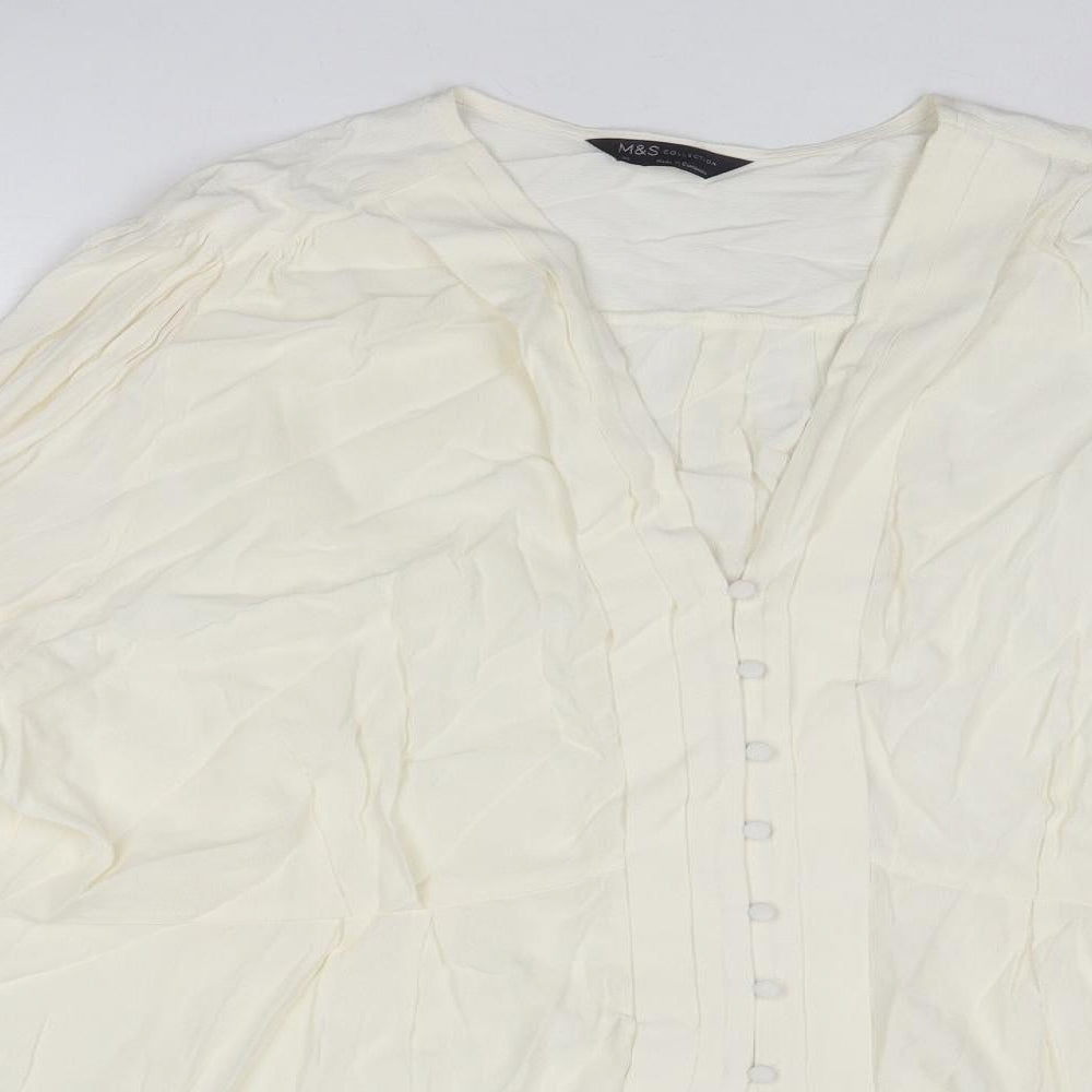 Marks and Spencer Womens Ivory Viscose Basic Button-Up Size 24 V-Neck
