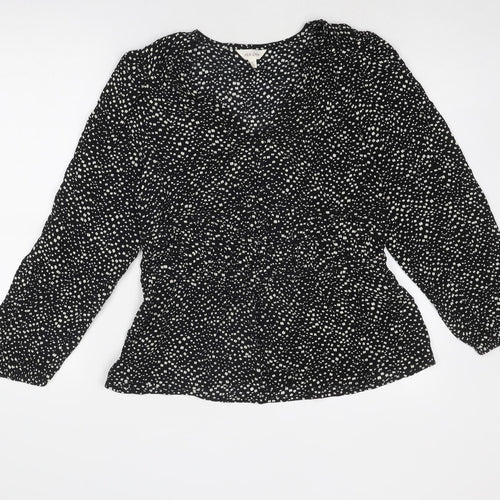 Per Una Womens Black Geometric Viscose Basic Blouse Size 12 V-Neck