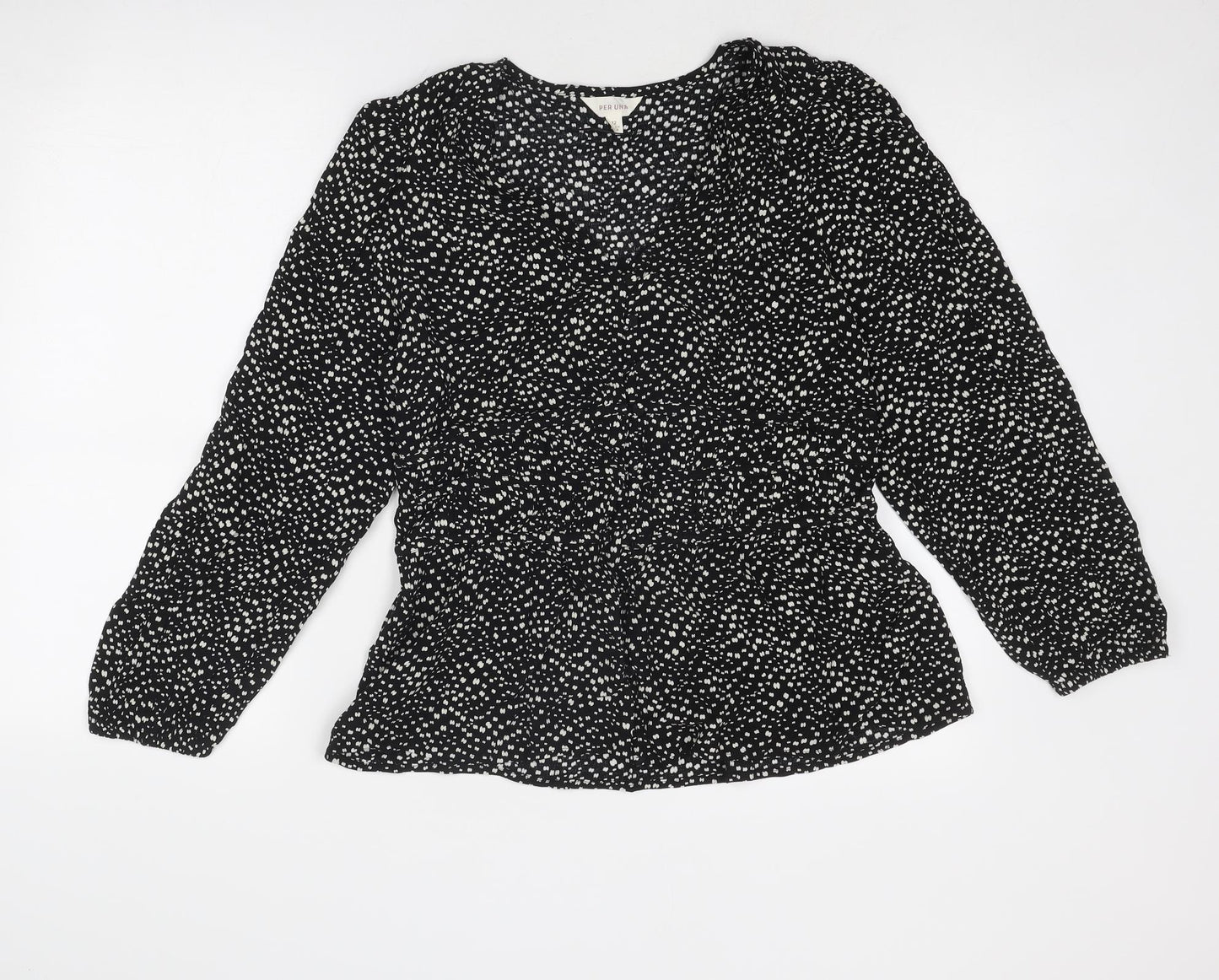 Per Una Womens Black Geometric Viscose Basic Blouse Size 12 V-Neck