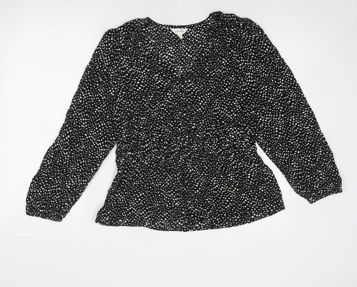 Per Una Womens Black Geometric Viscose Basic Blouse Size 12 V-Neck