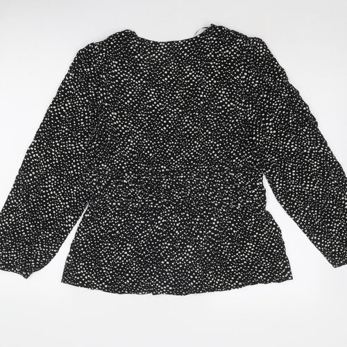Per Una Womens Black Geometric Viscose Basic Blouse Size 12 V-Neck