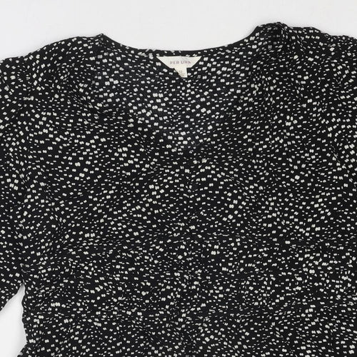 Per Una Womens Black Geometric Viscose Basic Blouse Size 12 V-Neck