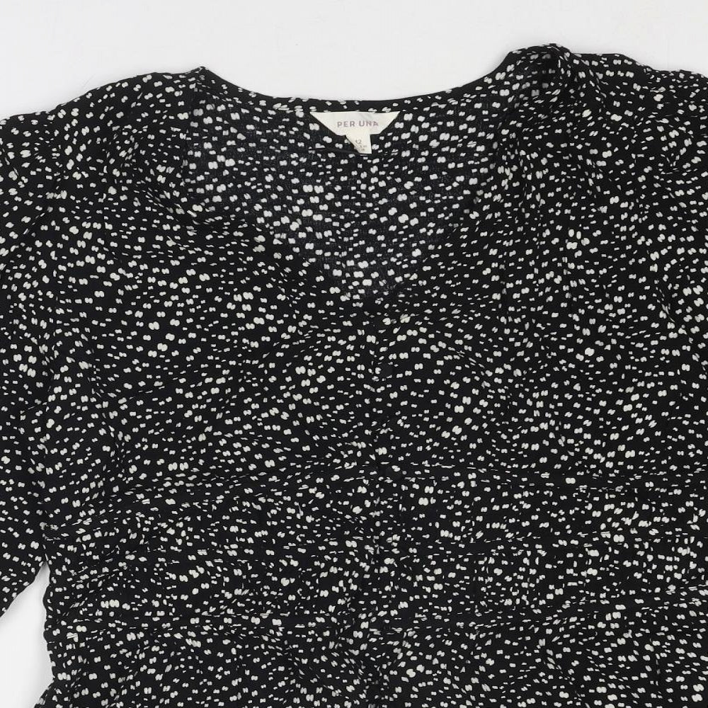 Per Una Womens Black Geometric Viscose Basic Blouse Size 12 V-Neck