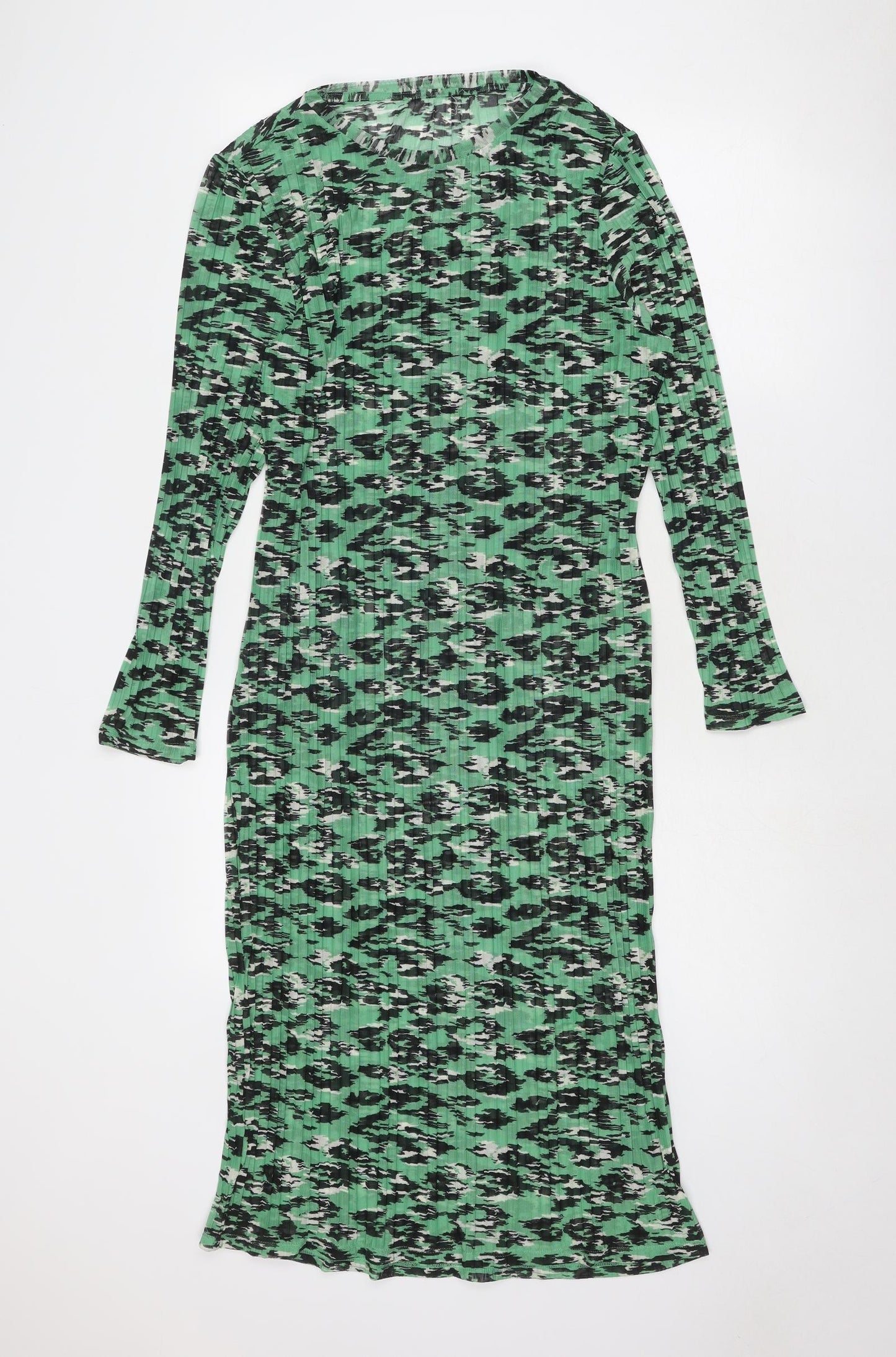 Marks and Spencer Womens Green Geometric Polyamide Bodycon Size 14 Round Neck Pullover