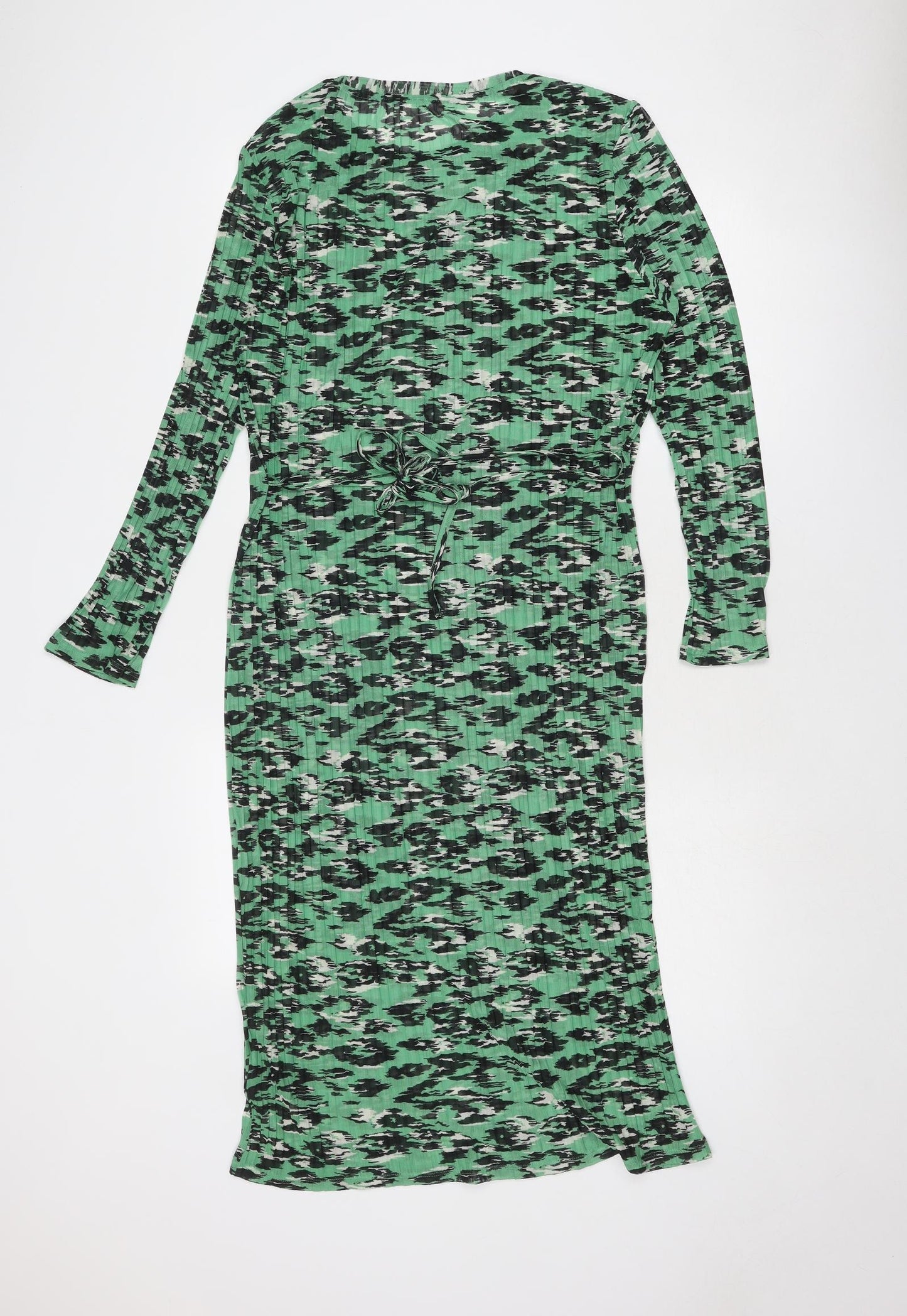 Marks and Spencer Womens Green Geometric Polyamide Bodycon Size 14 Round Neck Pullover