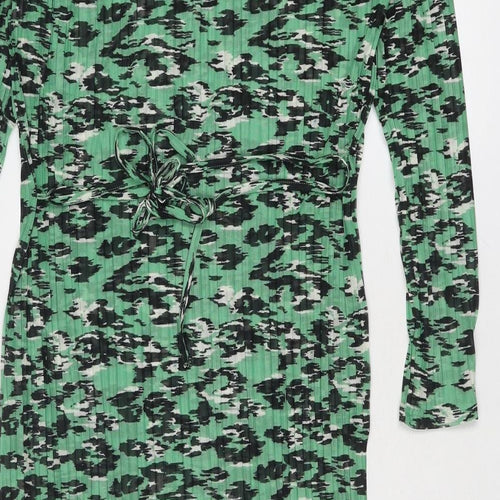Marks and Spencer Womens Green Geometric Polyamide Bodycon Size 14 Round Neck Pullover