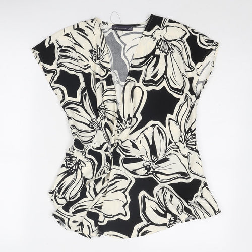 Marks and Spencer Womens Black Floral Polyester Wrap Blouse Size 10 V-Neck