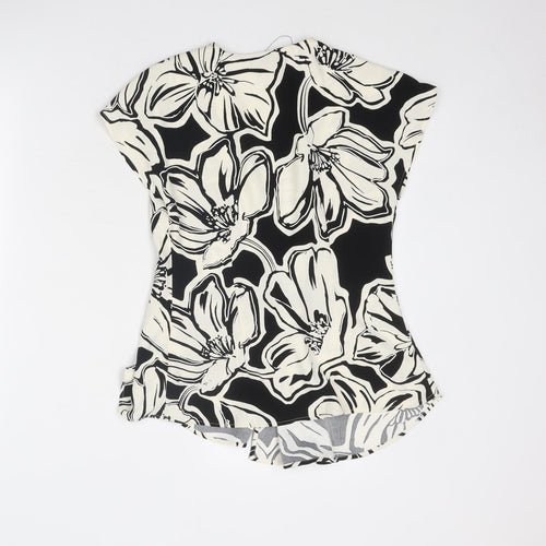 Marks and Spencer Womens Black Floral Polyester Wrap Blouse Size 10 V-Neck