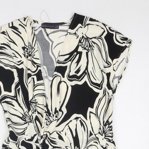 Marks and Spencer Womens Black Floral Polyester Wrap Blouse Size 10 V-Neck