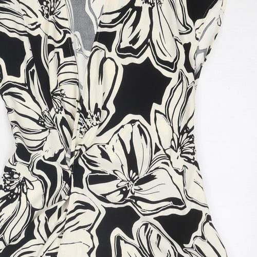 Marks and Spencer Womens Black Floral Polyester Wrap Blouse Size 10 V-Neck