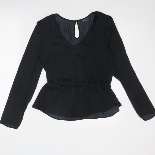 Marks and Spencer Womens Black Polyester Basic Blouse Size 8 V-Neck - Peplum