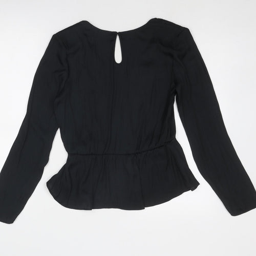 Marks and Spencer Womens Black Polyester Basic Blouse Size 8 V-Neck - Peplum
