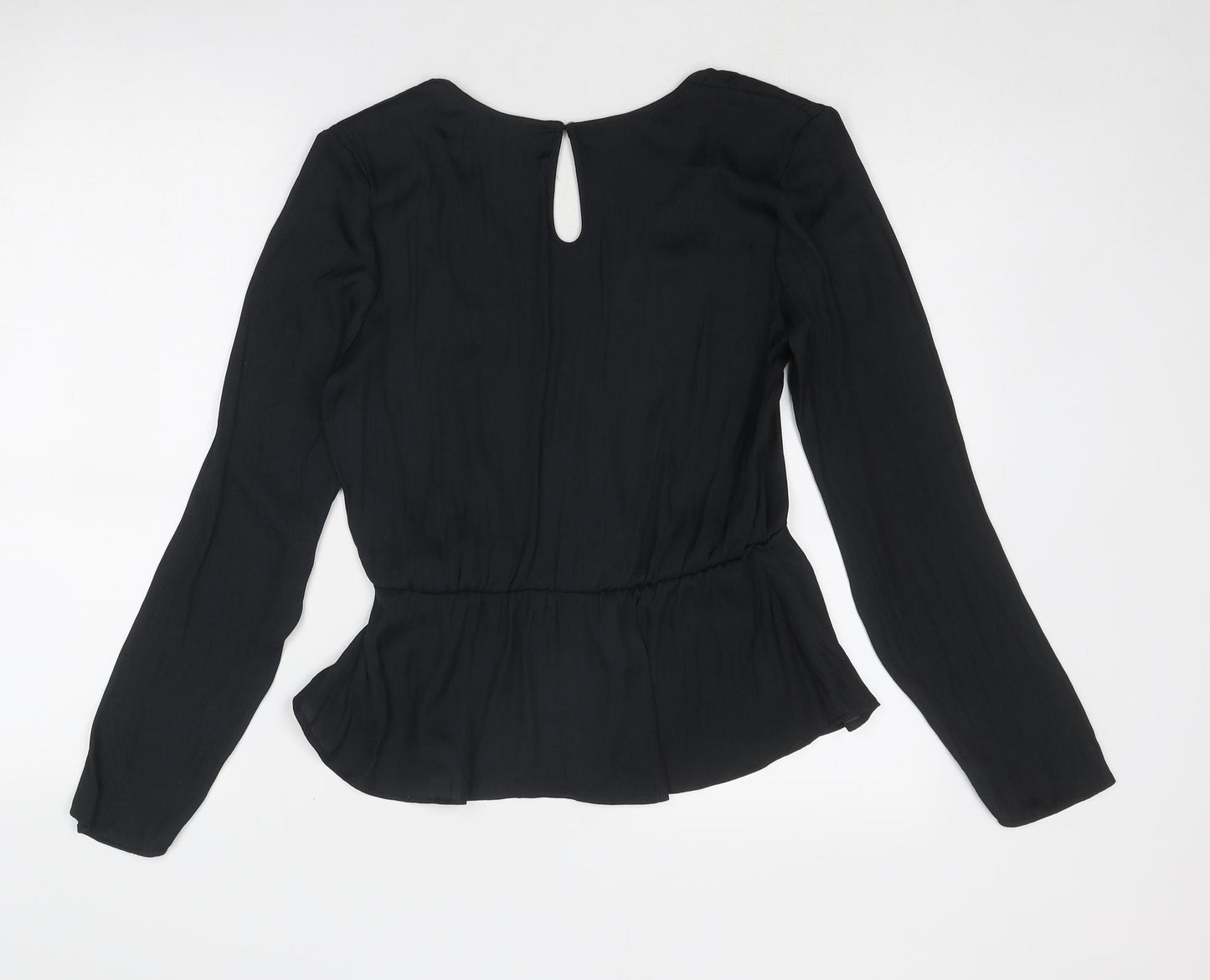 Marks and Spencer Womens Black Polyester Basic Blouse Size 8 V-Neck - Peplum