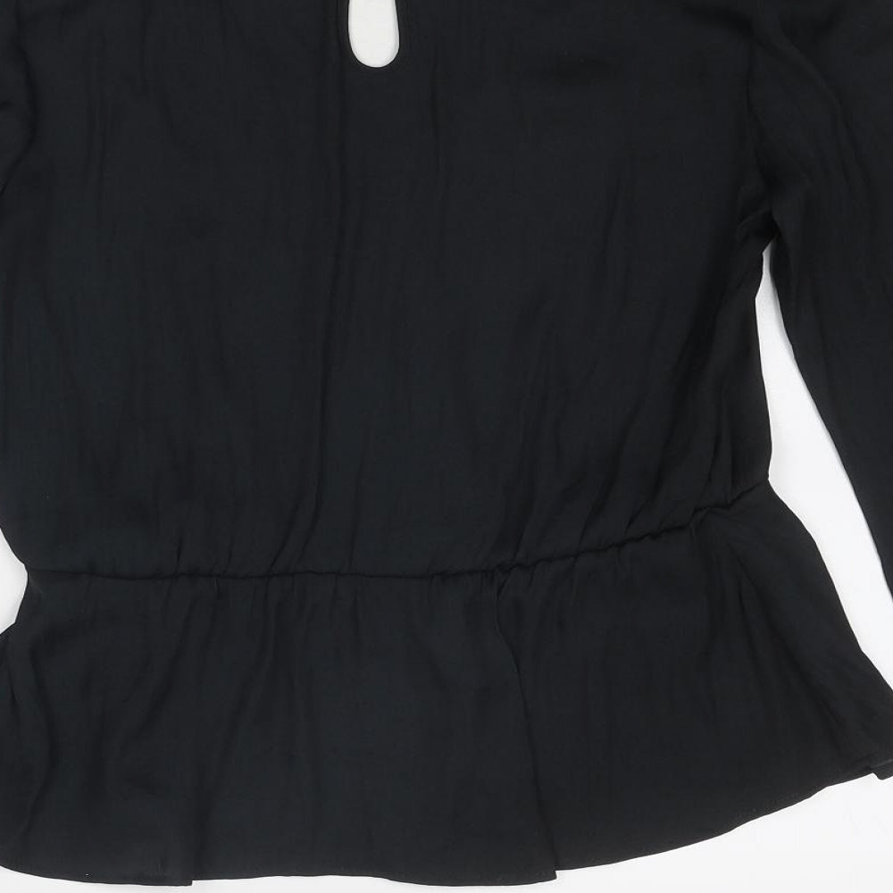 Marks and Spencer Womens Black Polyester Basic Blouse Size 8 V-Neck - Peplum