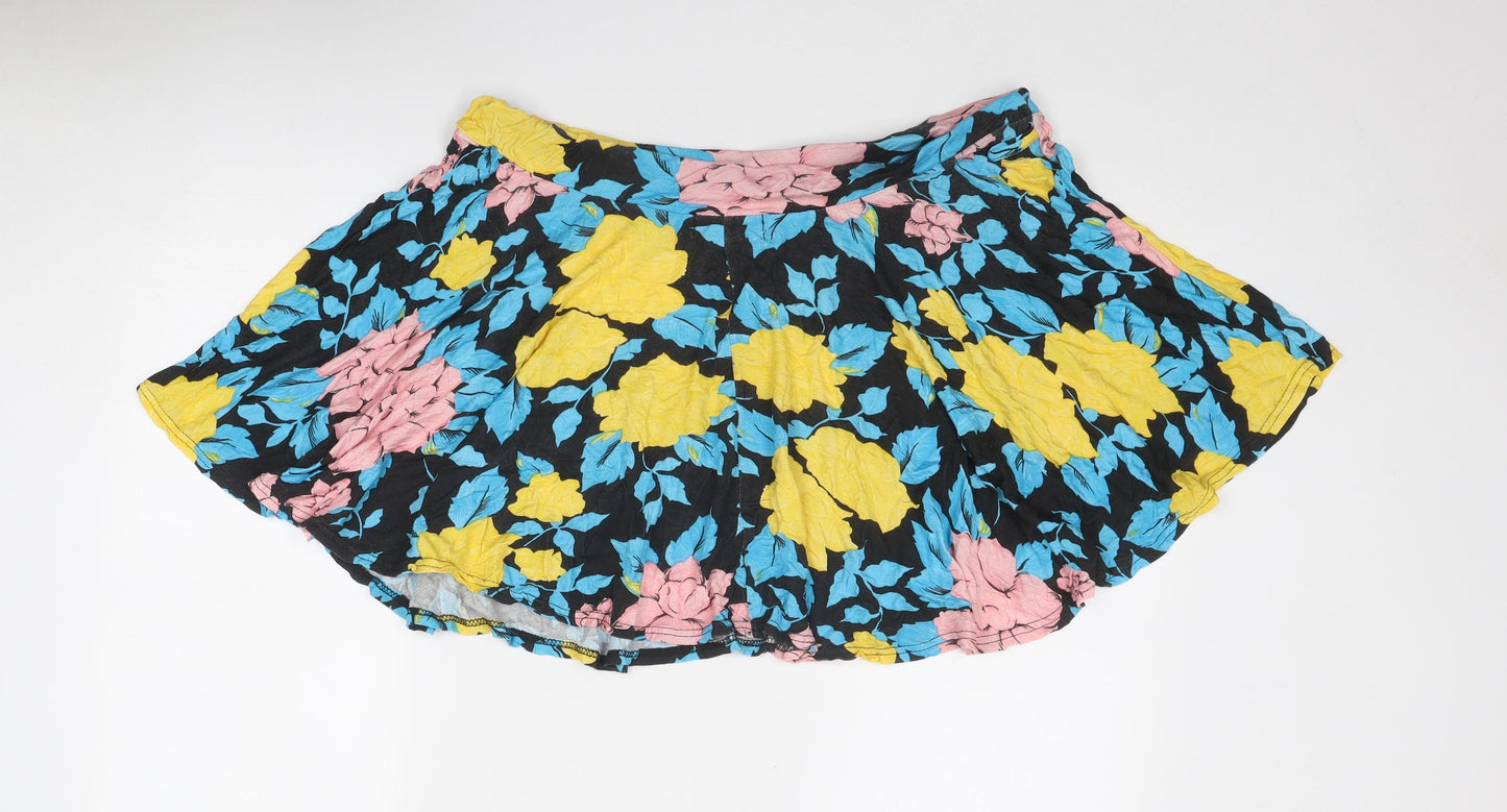 Boohoo Womens Multicoloured Floral Viscose Skater Skirt Size 24