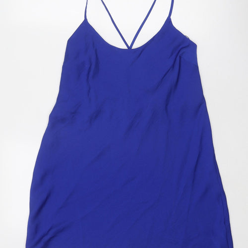 Marks and Spencer Womens Blue Polyester Slip Dress Size 10 Round Neck Pullover