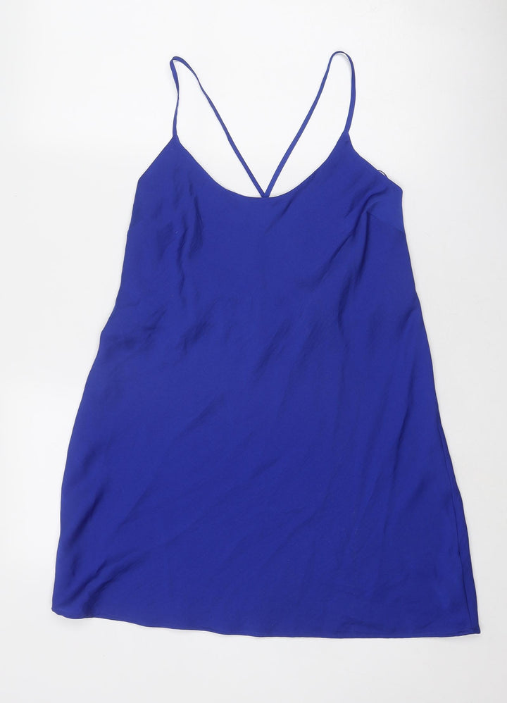 Marks and Spencer Womens Blue Polyester Slip Dress Size 10 Round Neck Pullover