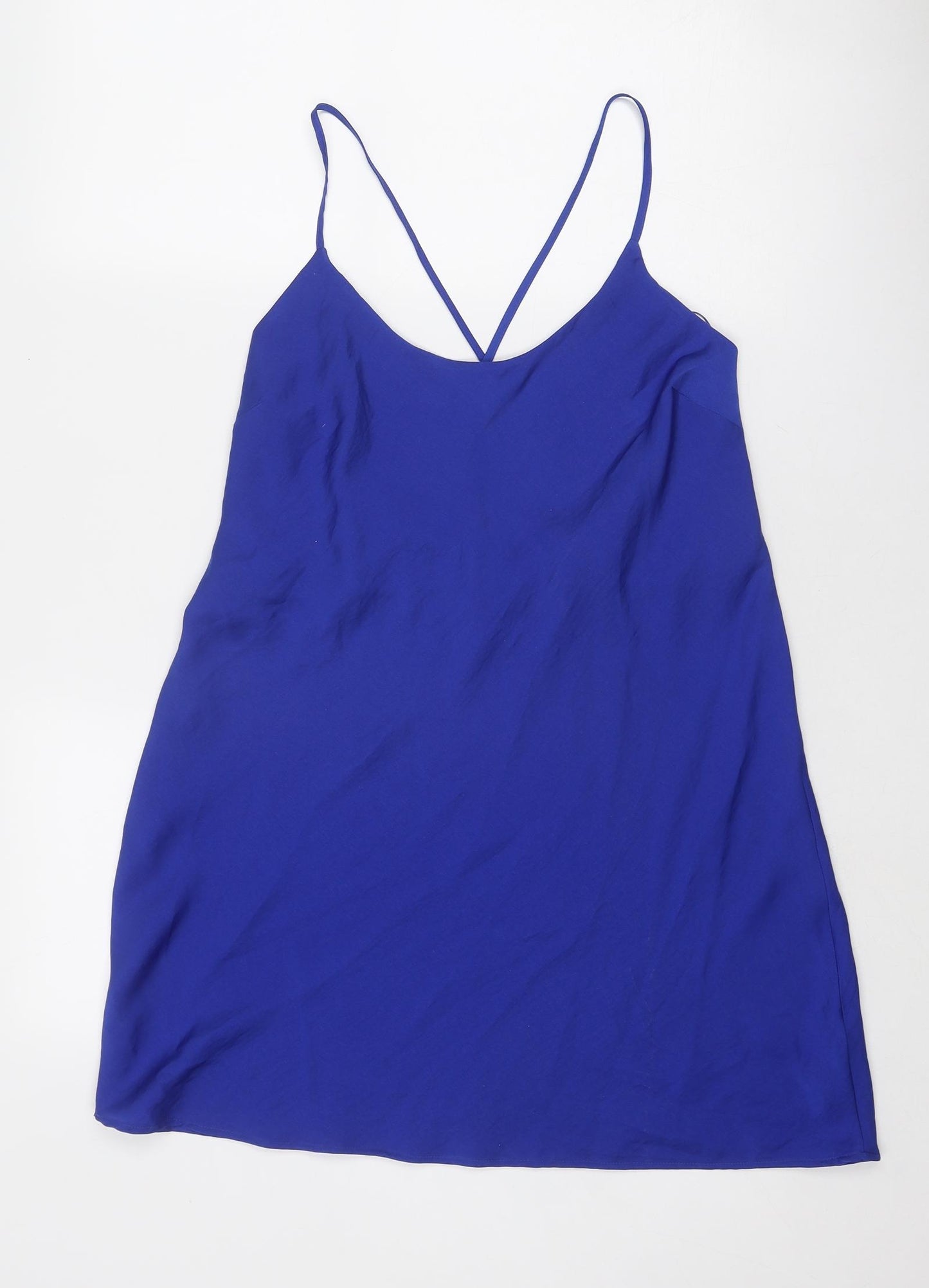 Marks and Spencer Womens Blue Polyester Slip Dress Size 10 Round Neck Pullover