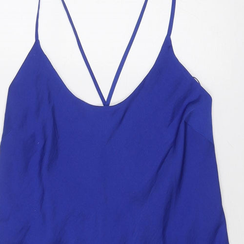 Marks and Spencer Womens Blue Polyester Slip Dress Size 10 Round Neck Pullover