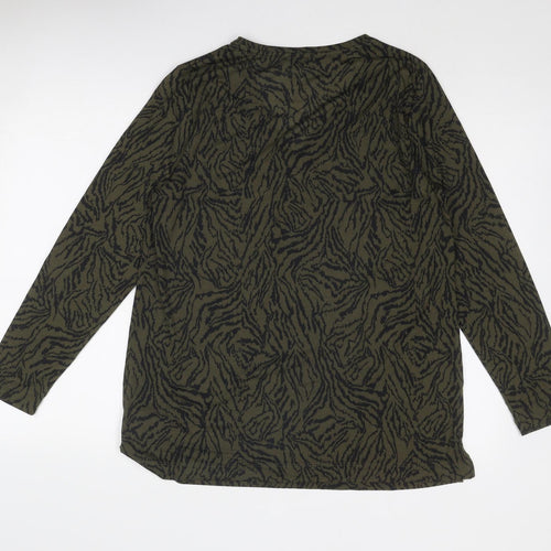 Marks and Spencer Womens Green Animal Print Polyester Basic Blouse Size 12 V-Neck