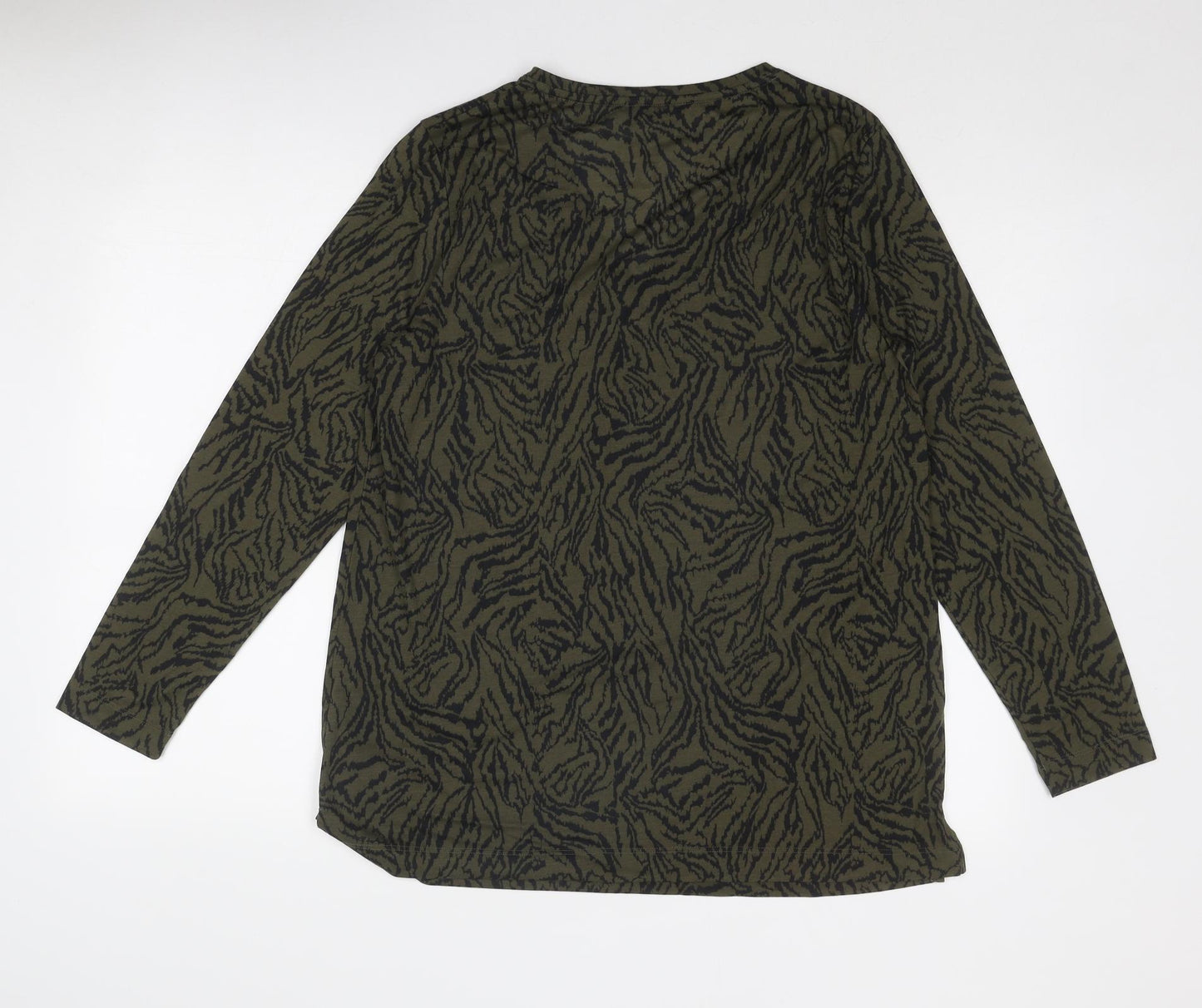 Marks and Spencer Womens Green Animal Print Polyester Basic Blouse Size 12 V-Neck