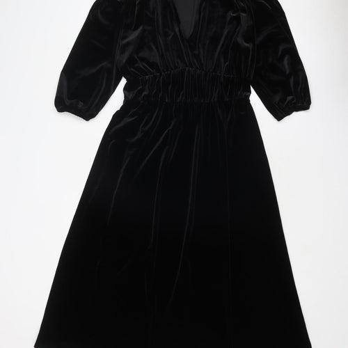 Marks and Spencer Womens Black Polyester Trapeze & Swing Size 8 V-Neck Pullover