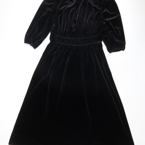 Marks and Spencer Womens Black Polyester Trapeze & Swing Size 8 V-Neck Pullover