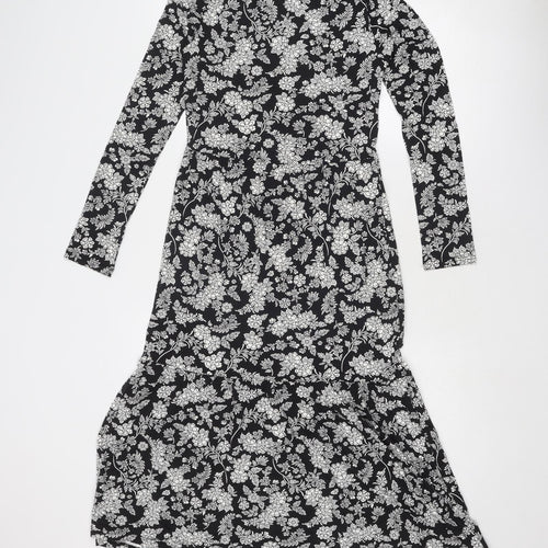 Marks and Spencer Womens Black Floral Viscose Trapeze & Swing Size 6 Round Neck Pullover