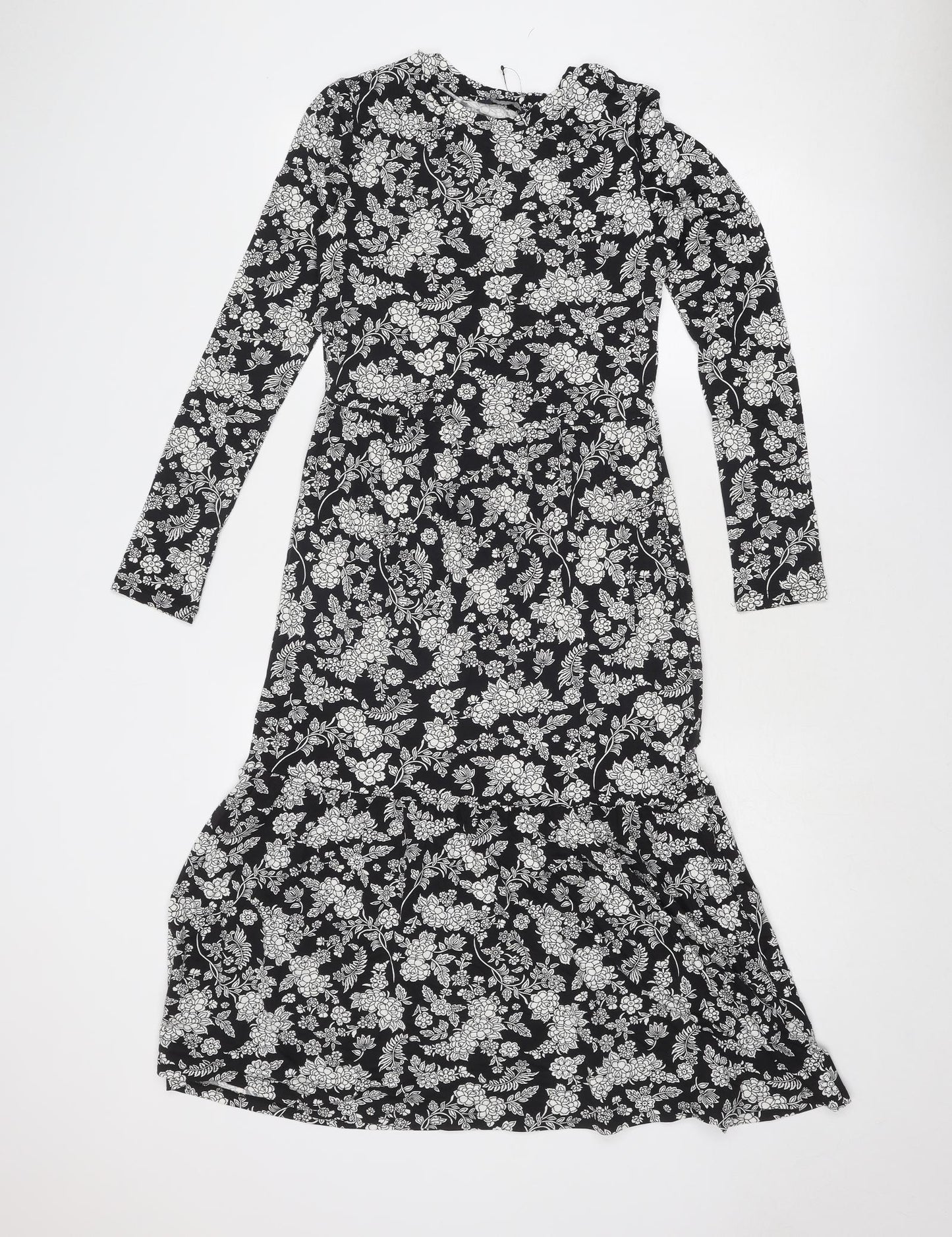 Marks and Spencer Womens Black Floral Viscose Trapeze & Swing Size 6 Round Neck Pullover